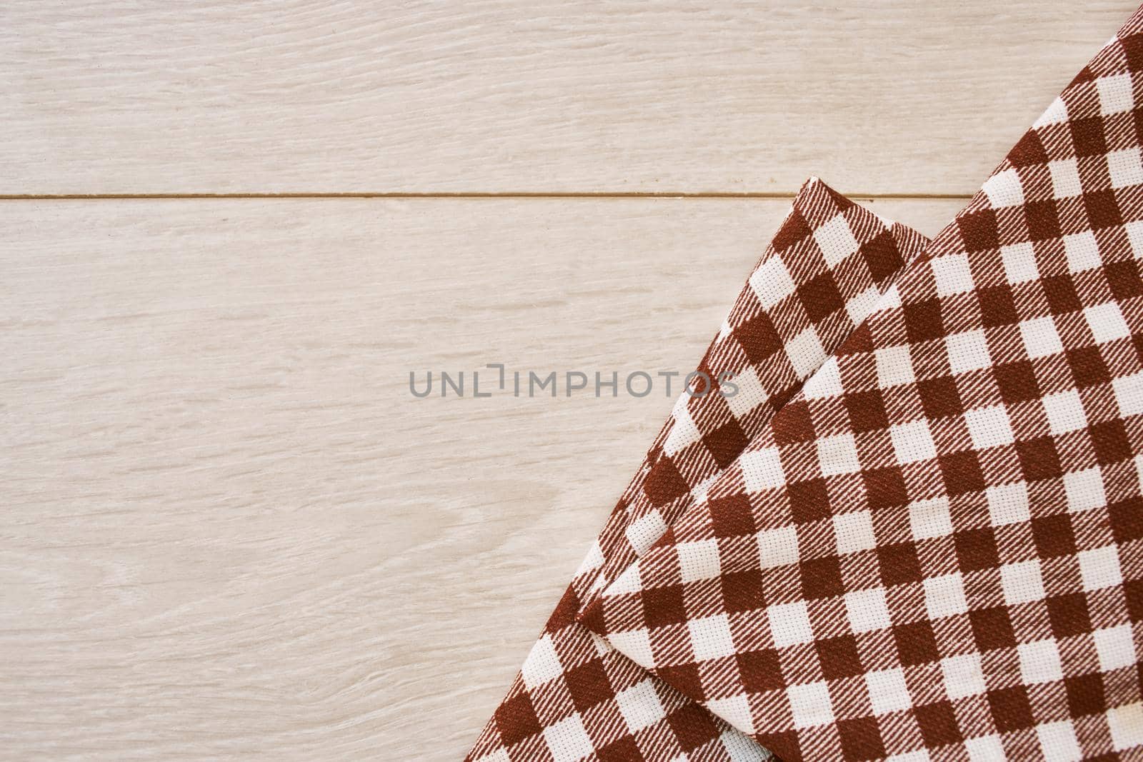 wooden texture plaid tablecloth kitchen textile design. High quality photo