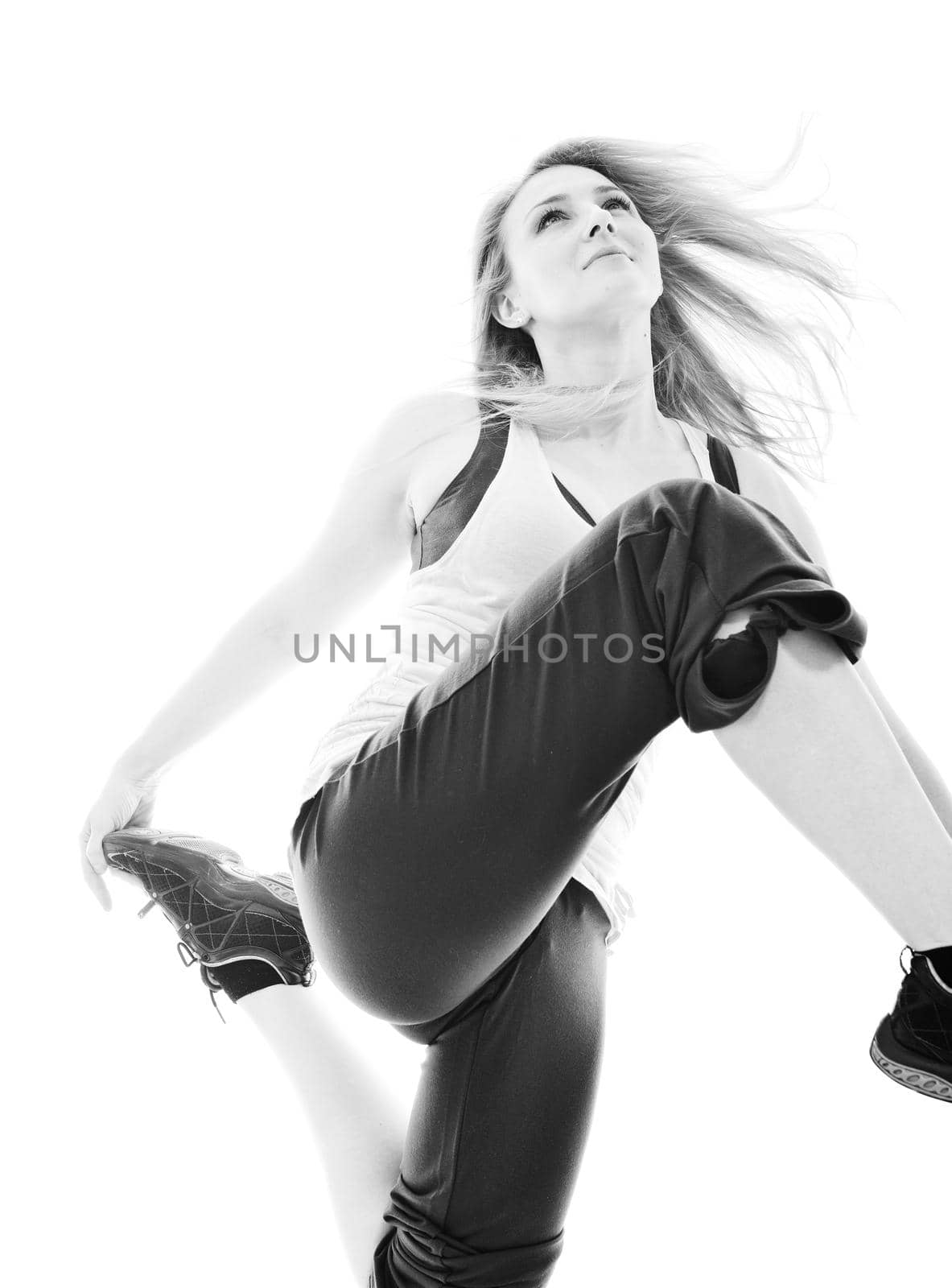young healthy woman exercise fitness isolated on white