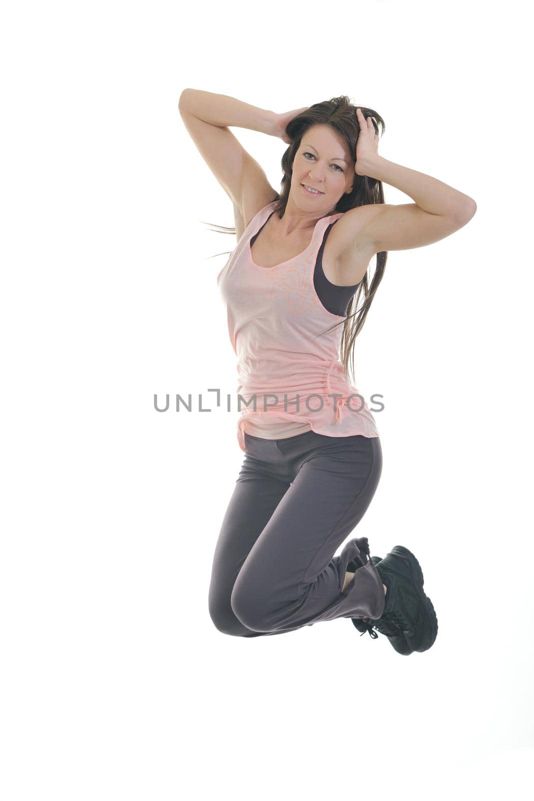 young healthy woman exercise fitness isolated on white