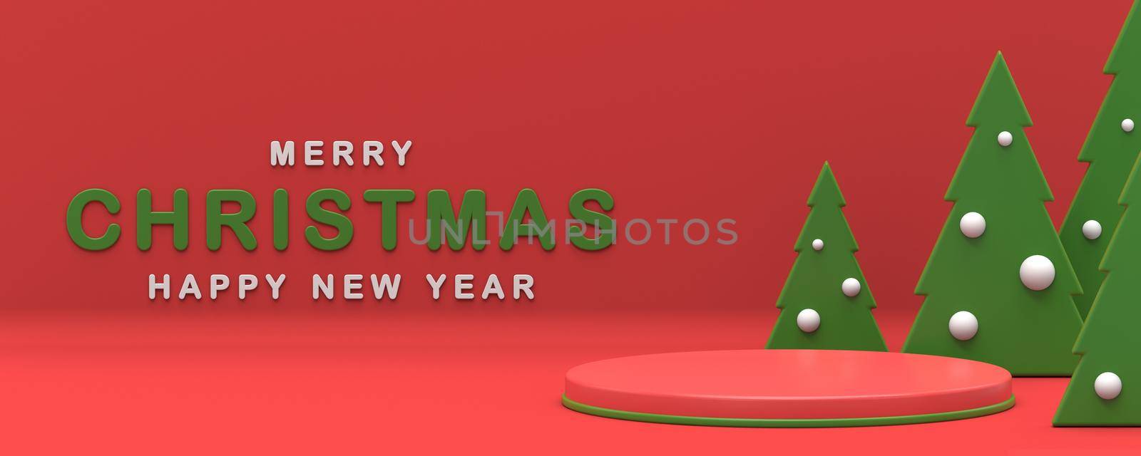 Merry Christmas and Happy New Year 3D rendering illustration isolated on red background
