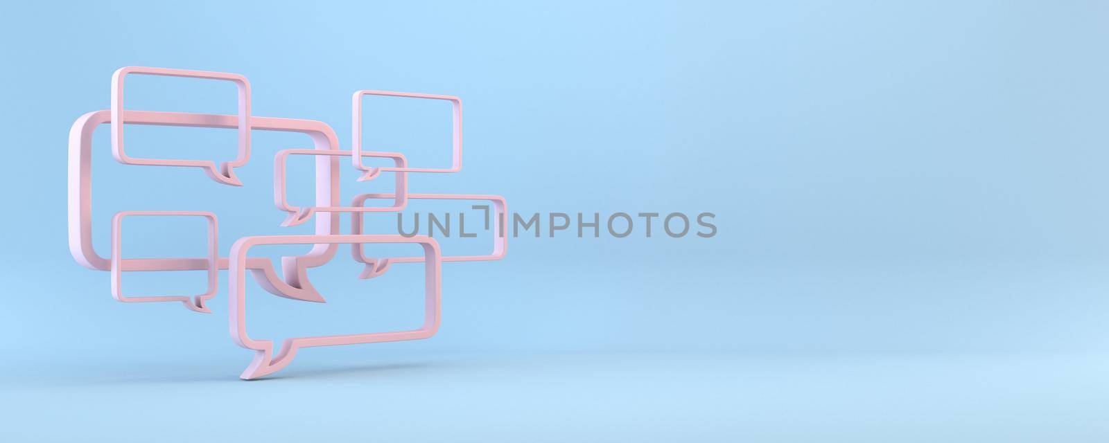 A lot of speech bubbles 3D rendering illustration isolated on blue background