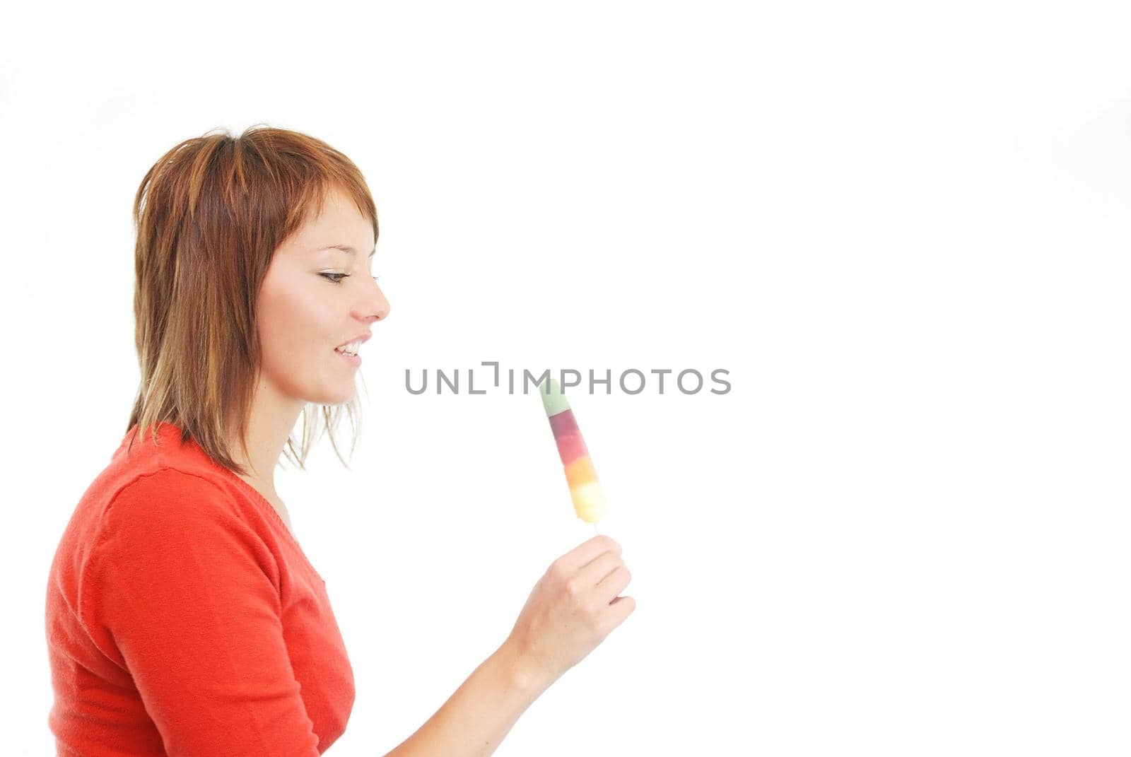 happy couple withe ice cream isolated on white background