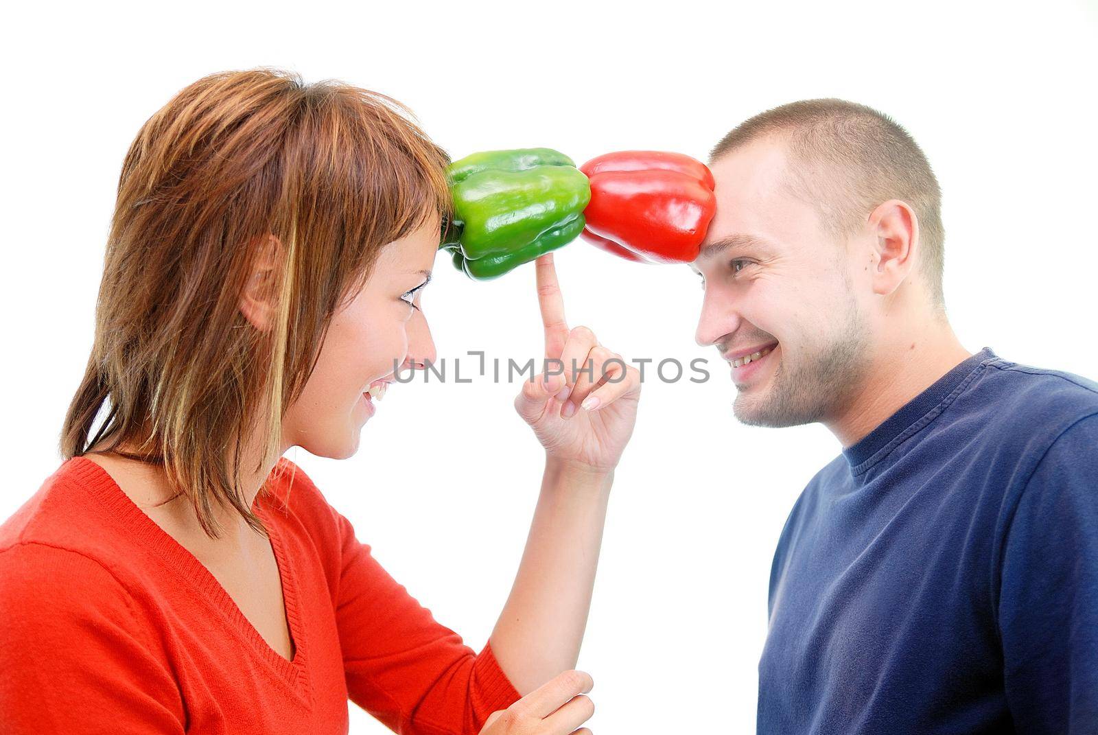 romance with healthy couple and peppers