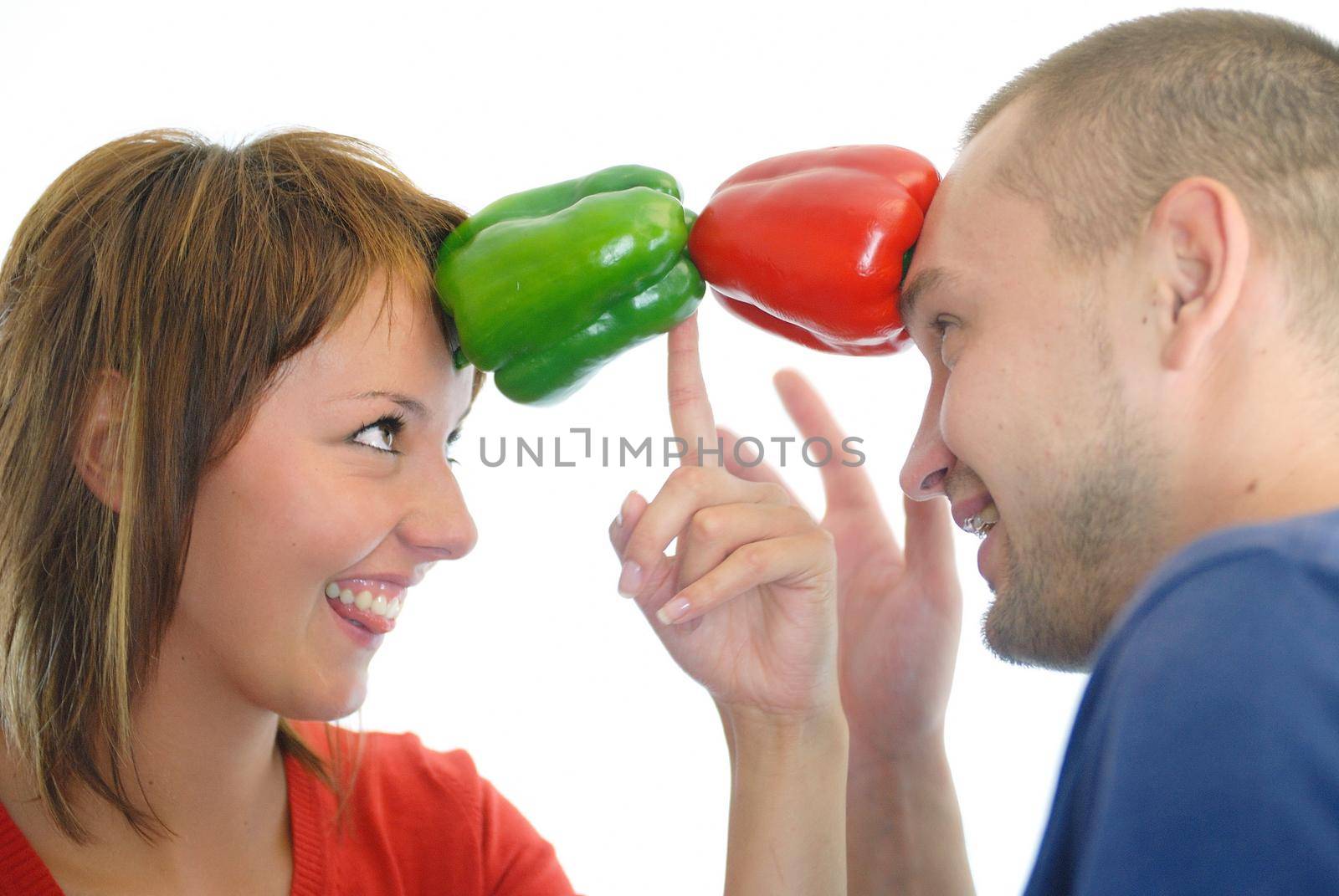 romance with healthy couple and peppers