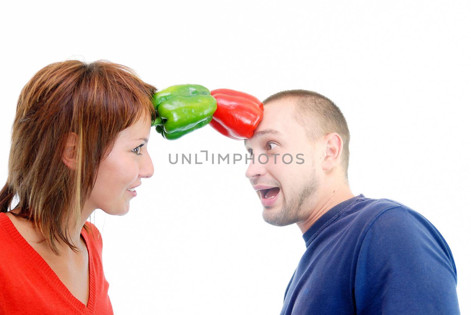 romance with healthy couple and peppers