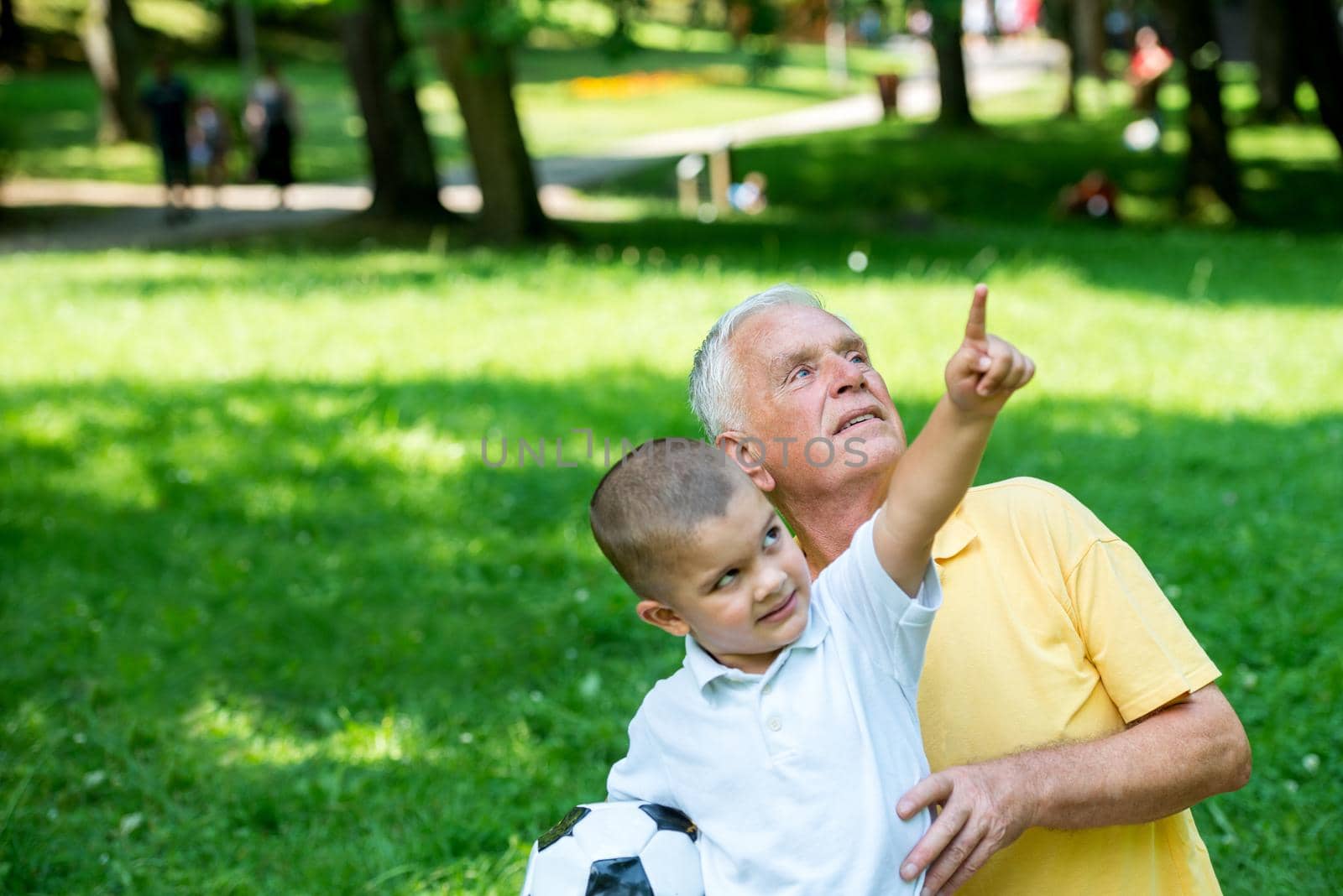 grandfather and child have fun  in park by dotshock