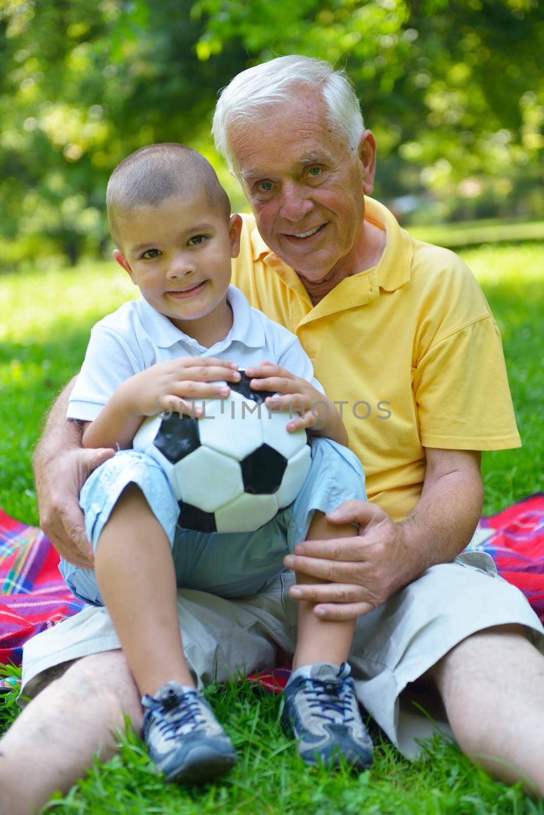 happy grandfather and child in park by dotshock