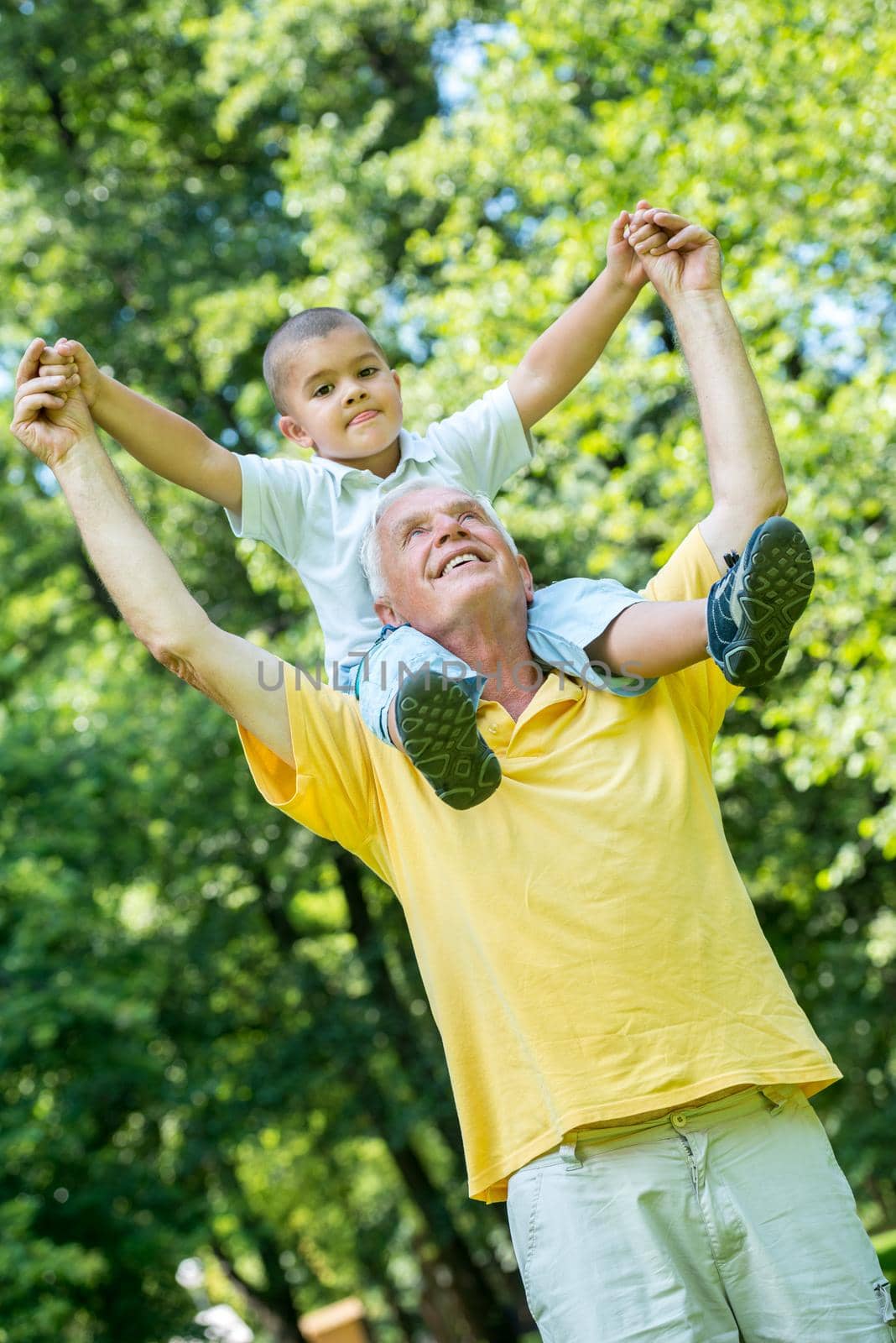 grandfather and child have fun  in park by dotshock