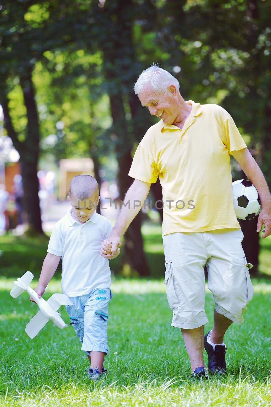 happy grandfather and child in park by dotshock