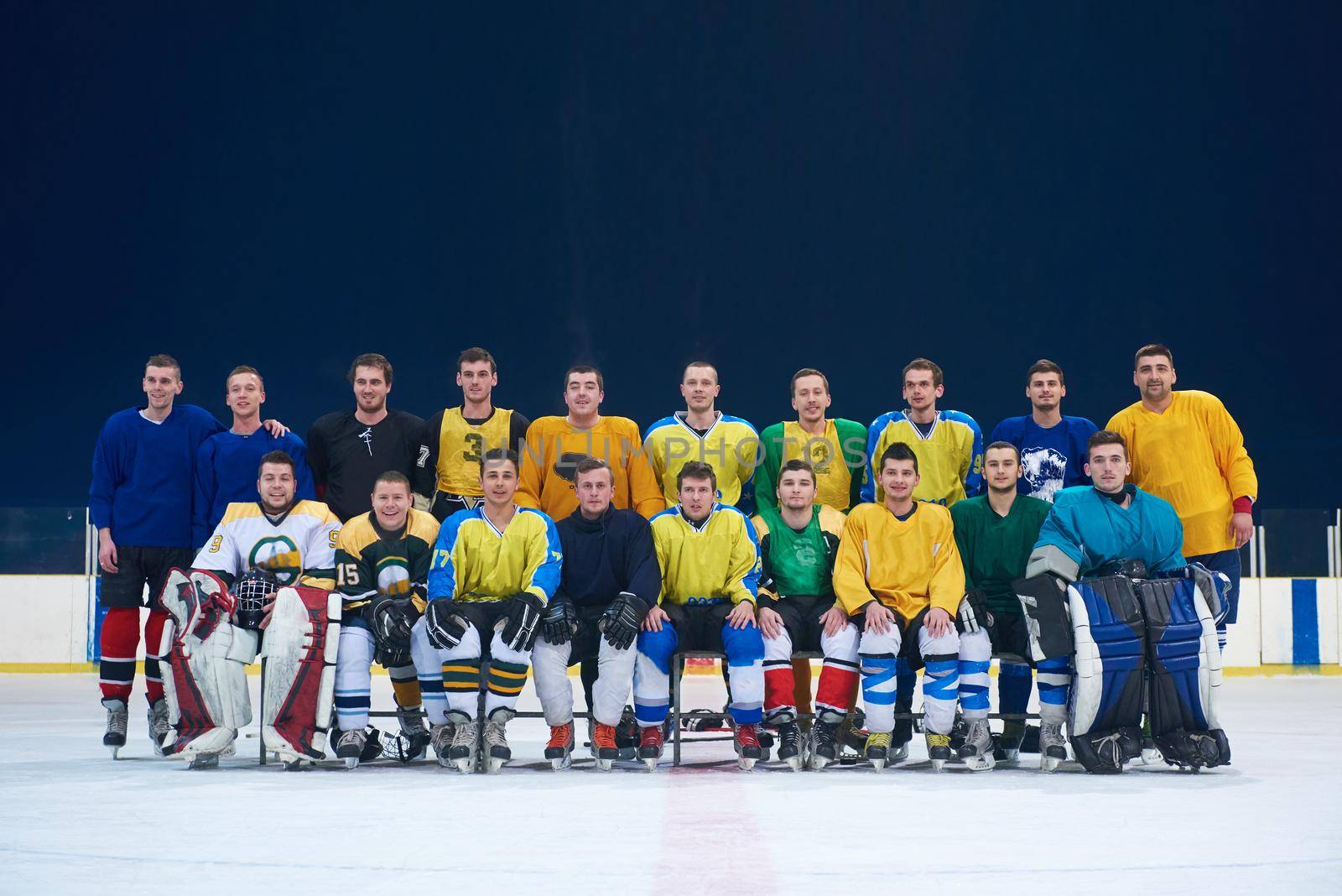 ice hockey players team group portrait in sport arena indoors