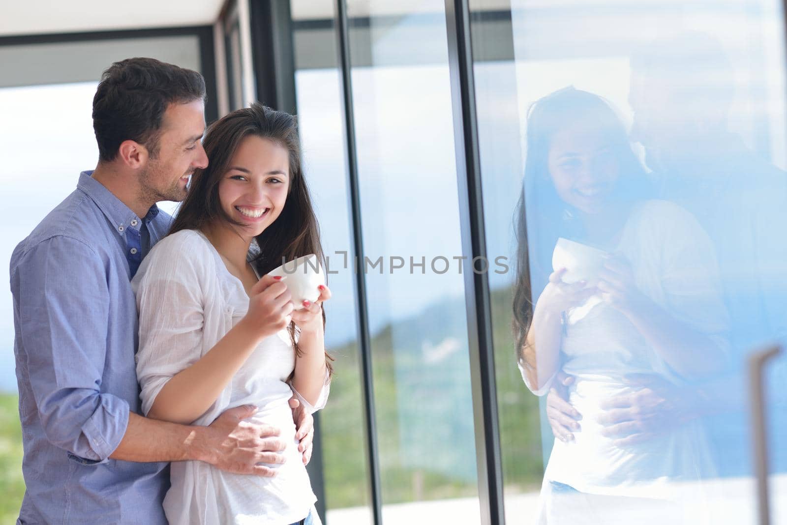 romantic happy young couple relax at home