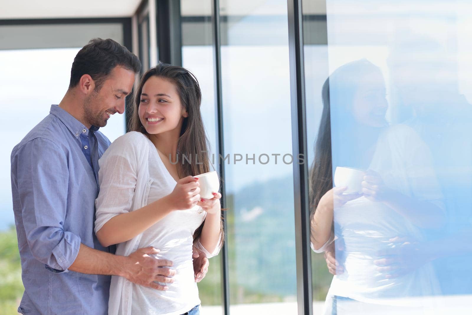 romantic happy young couple relax at home