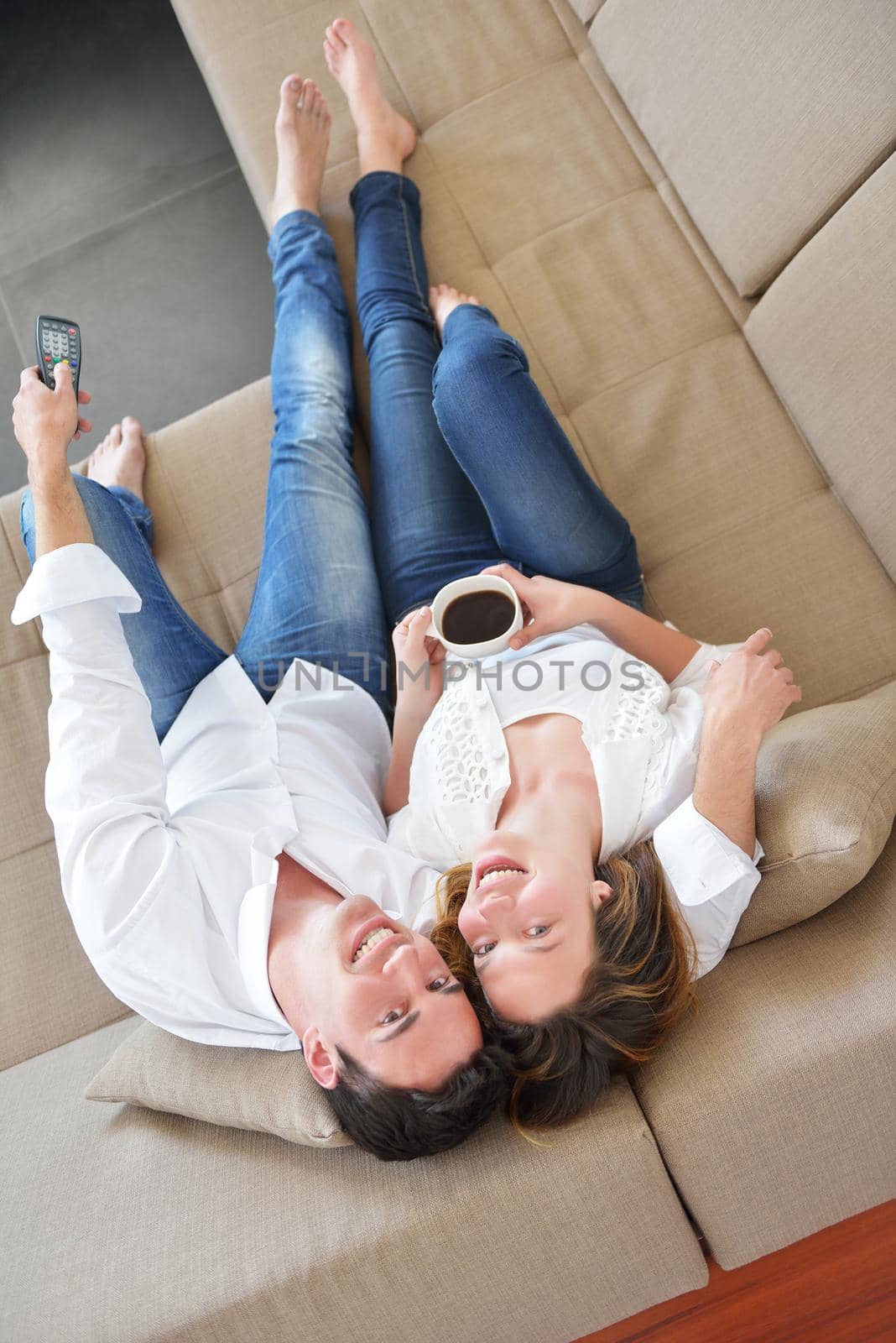 romantic happy young couple relax at home