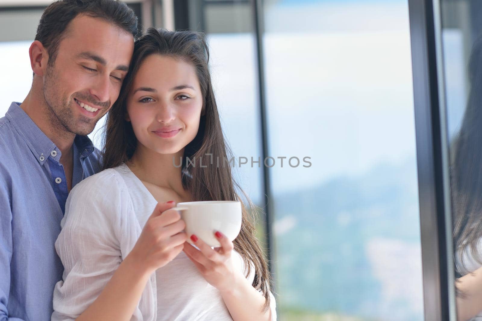 romantic happy young couple relax at home