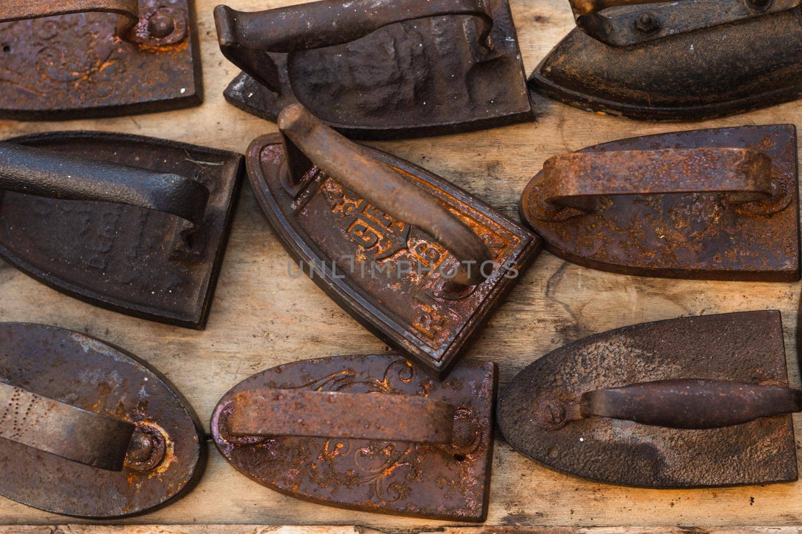 Set of rusty cast iron on a flea market
