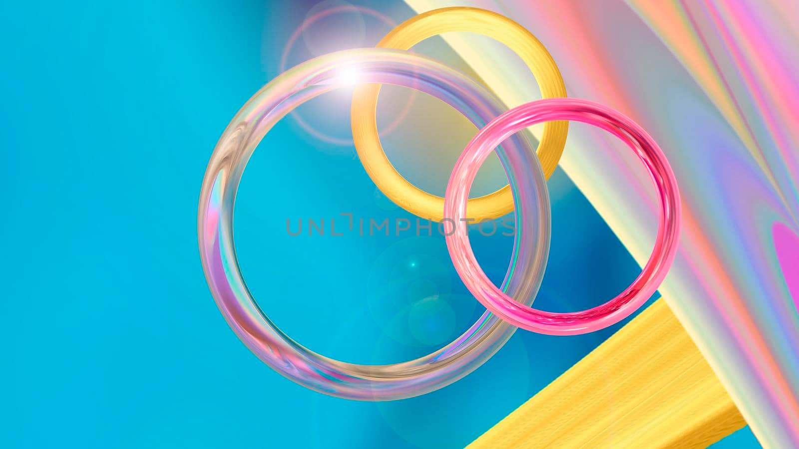Abstract multicolored background with shapes and rainbow highlights.