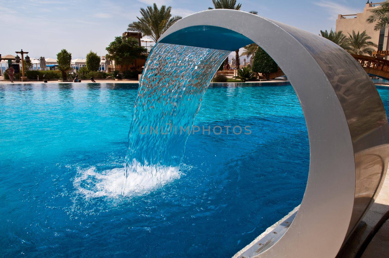 beautifully designed fountain at the hotel pool