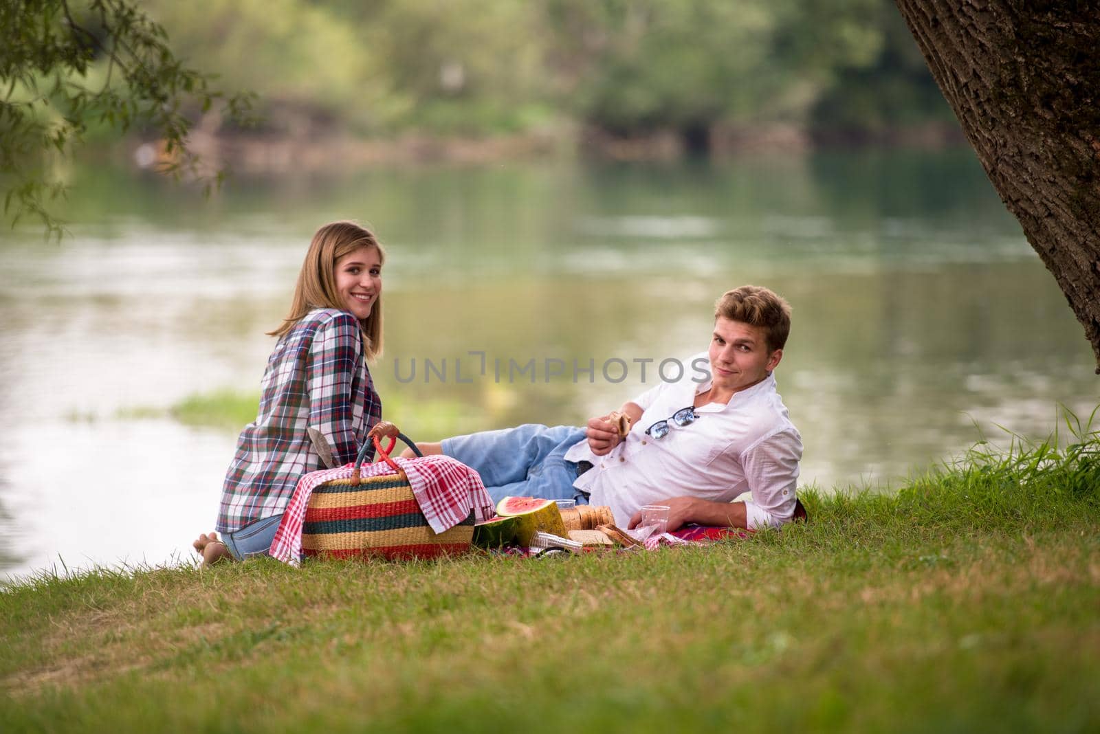 Couple in love enjoying picnic time by dotshock