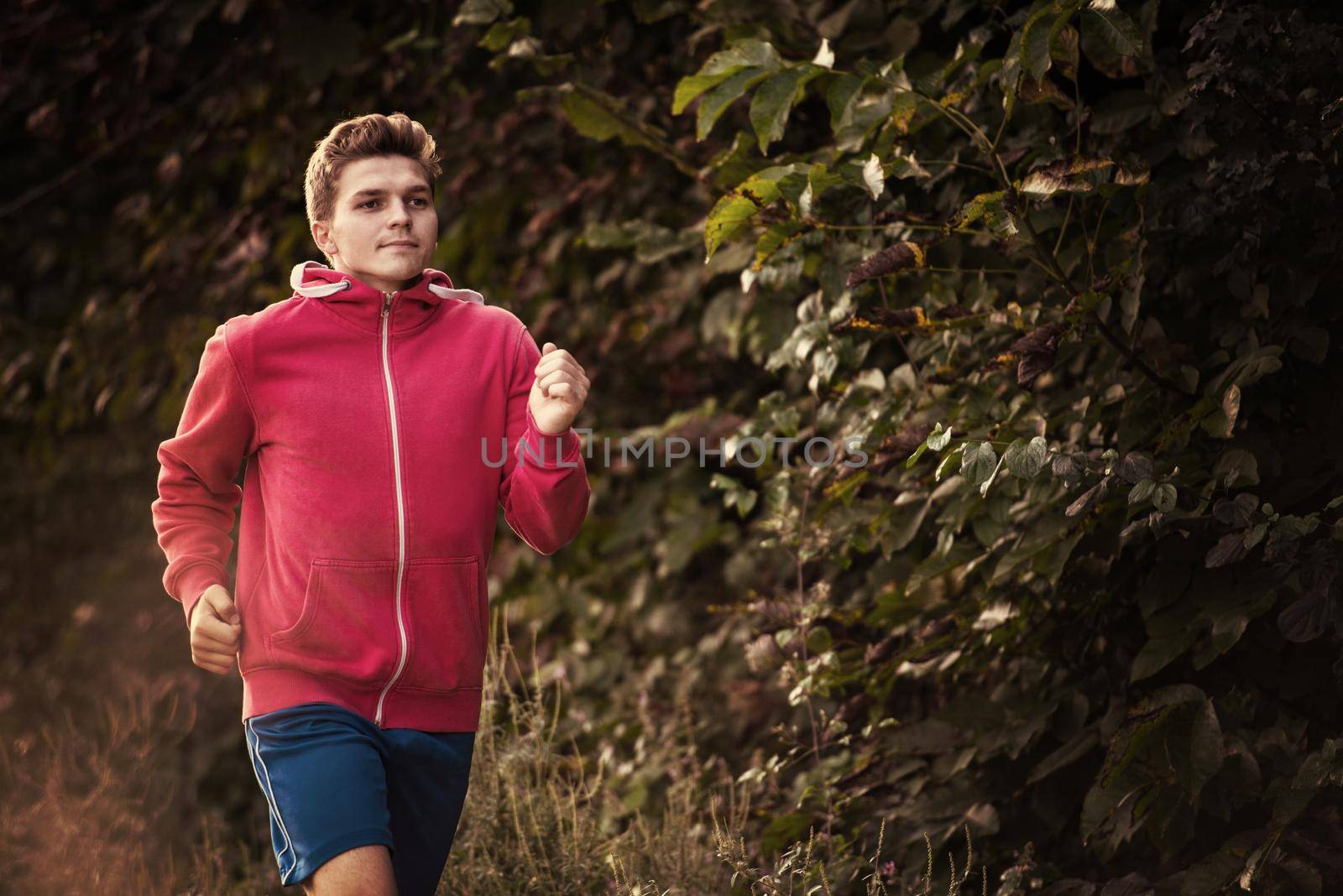 man jogging along a country road by dotshock