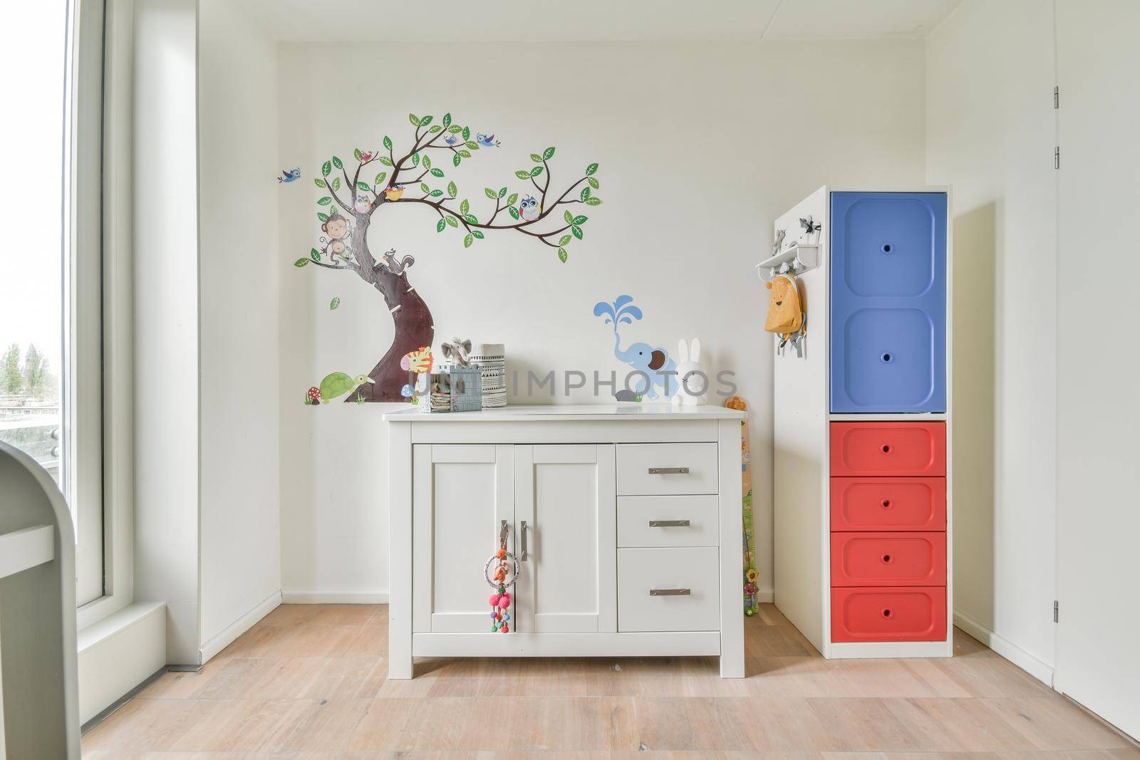 Interior of child's room with white walls