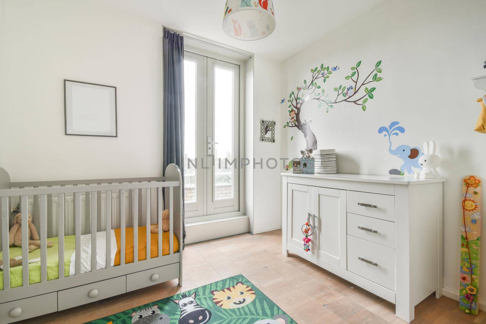Interior of child's room with white walls