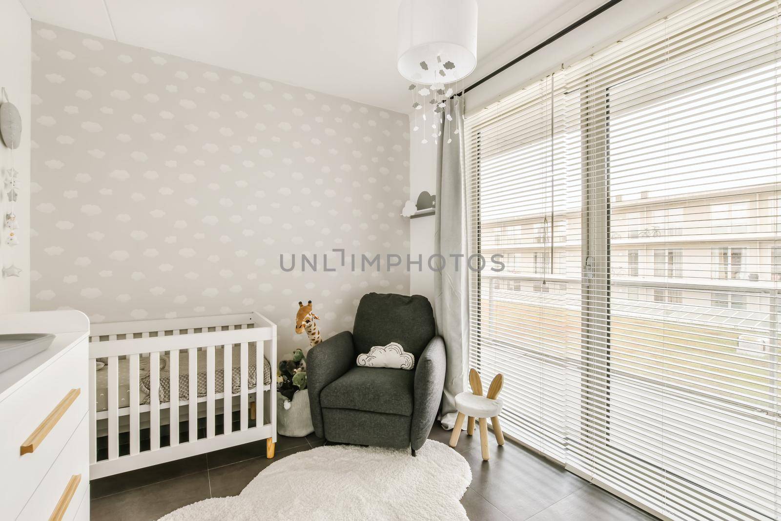 Stunning baby room with white baby crib