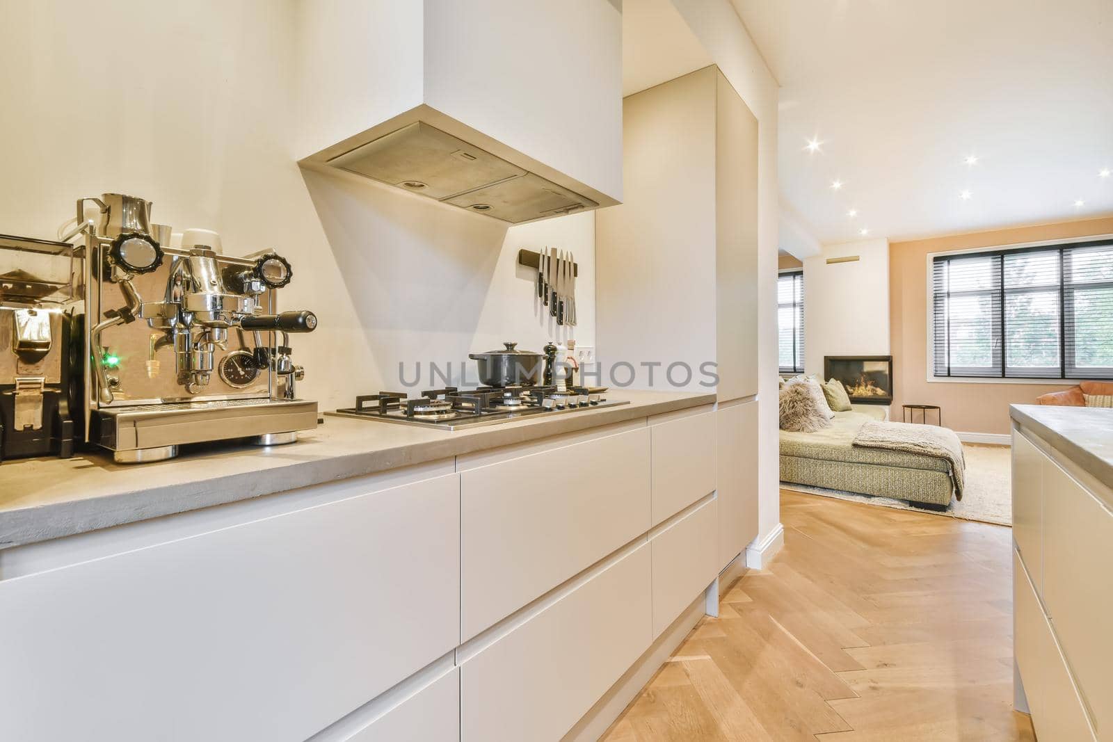 Stylish and modern kitchen with white kitchen unit