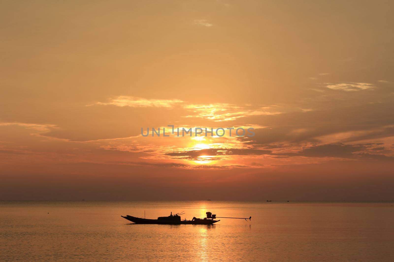 Boat silhouette, early morning, different perspectives, near and far