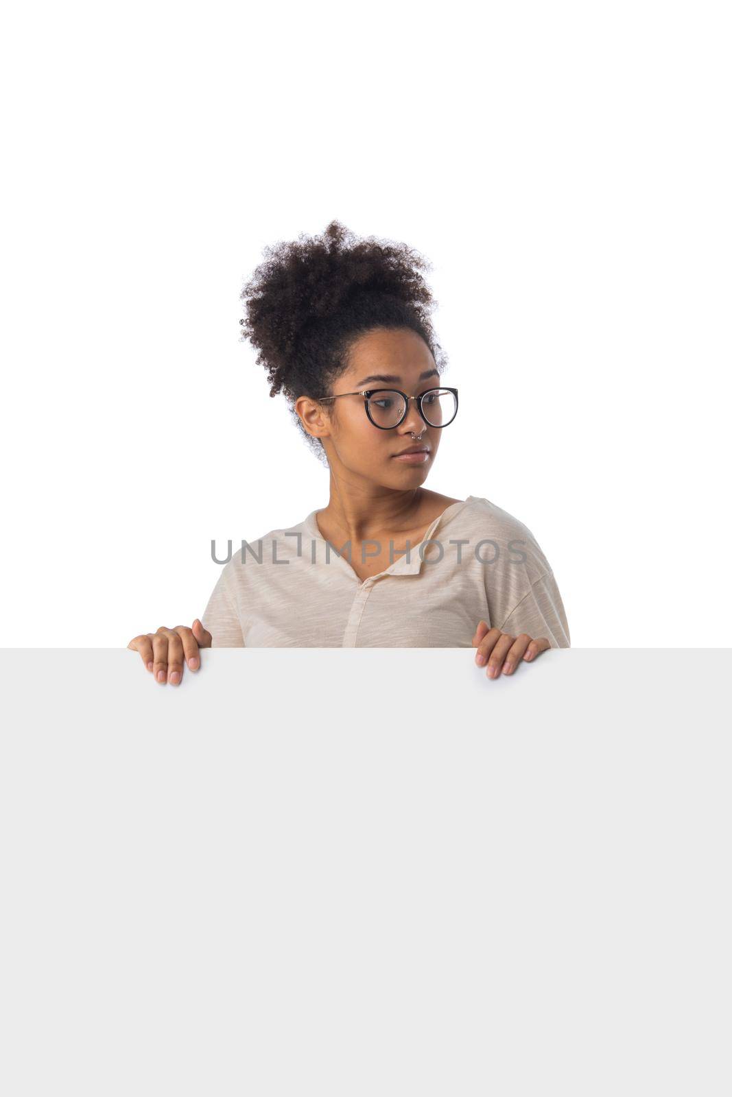 Afro american woman with blank board by ALotOfPeople