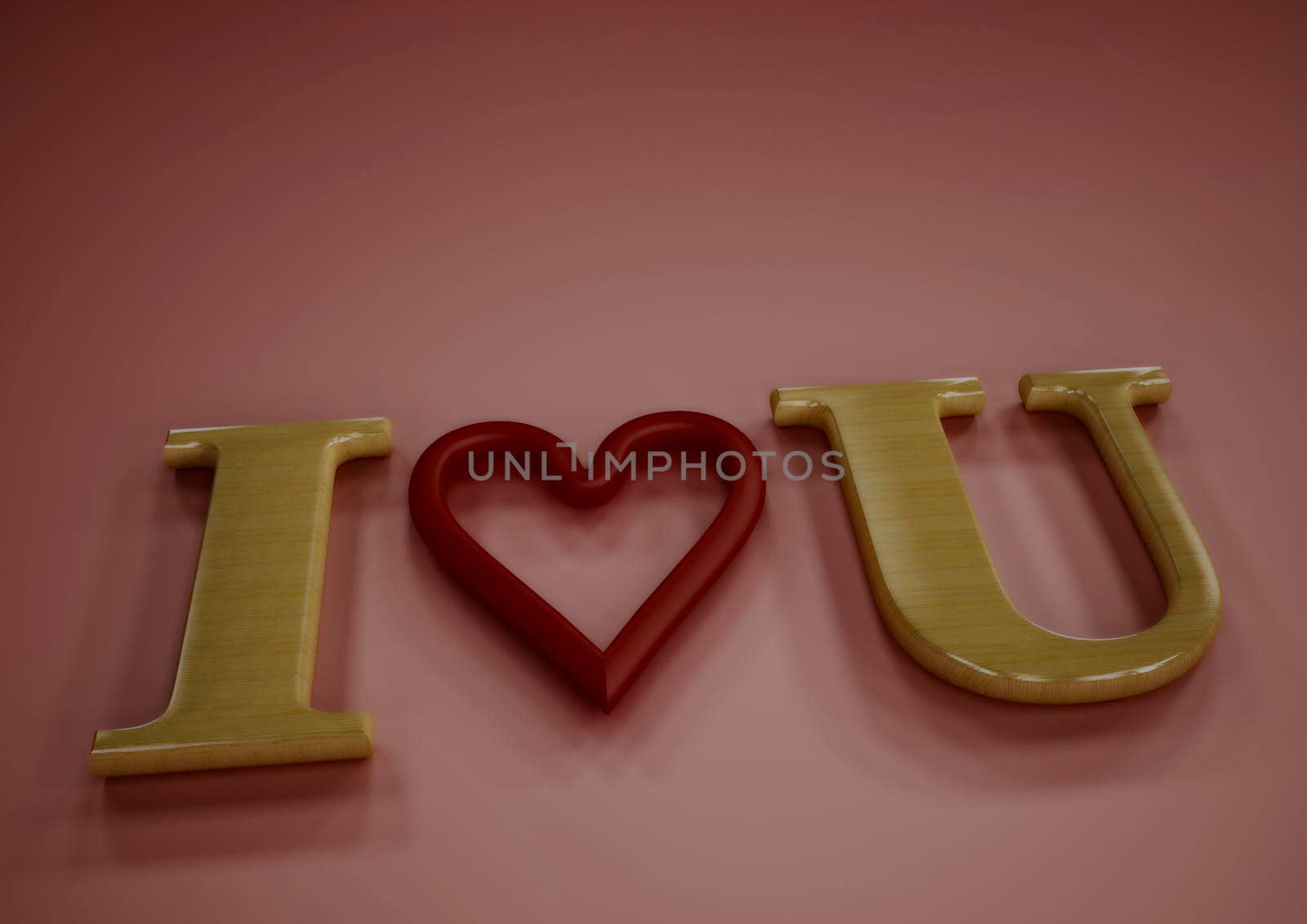 Dimensional inscription of I LOVE You and heart near it.
