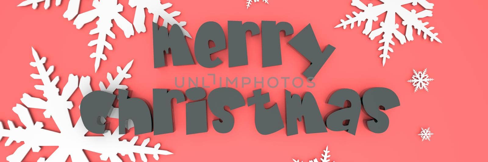 Render of the words Merry Christmas on a plain background with snowflakes