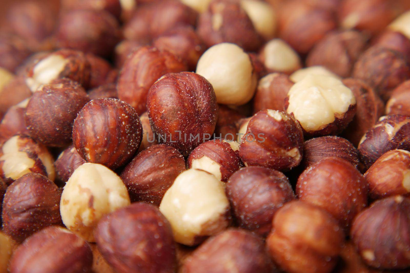 hazelnuts in a container on black background