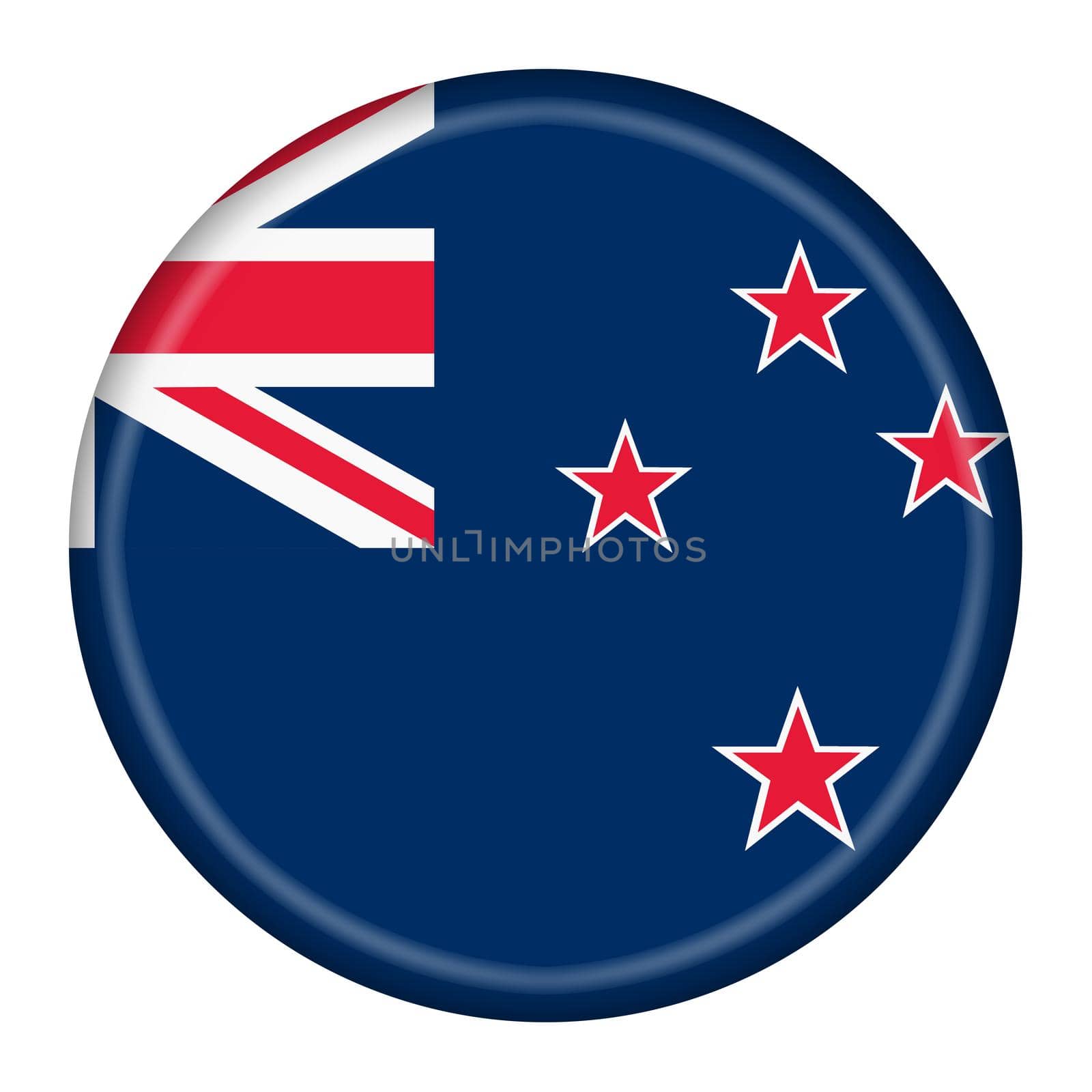 A New Zealand flag button 3d illustration with clipping path