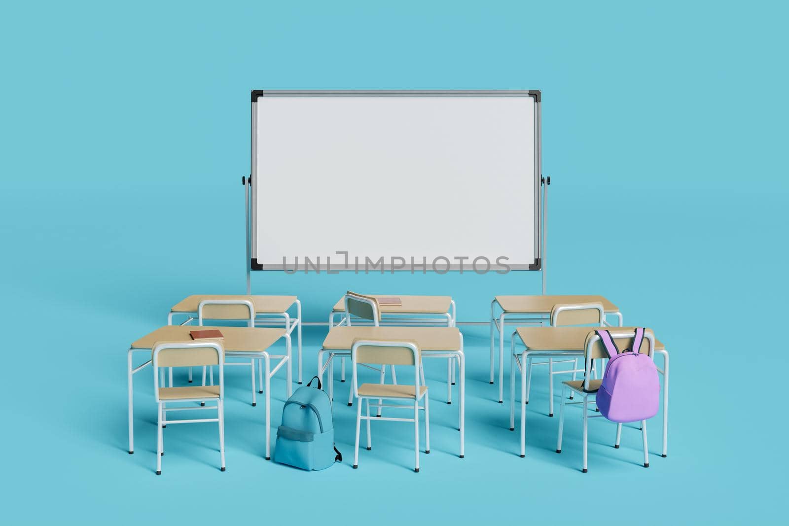 whiteboard with desks in front of it by asolano