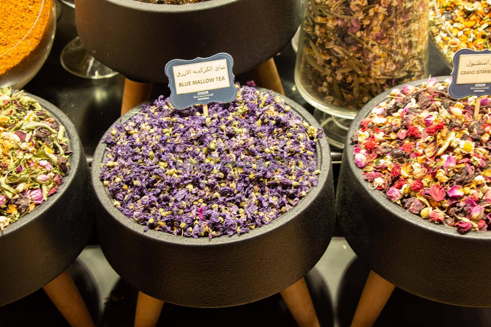 Dried tea,  fruits, herbs, flowers  at Istanbul Spice Bazaar  by berkay