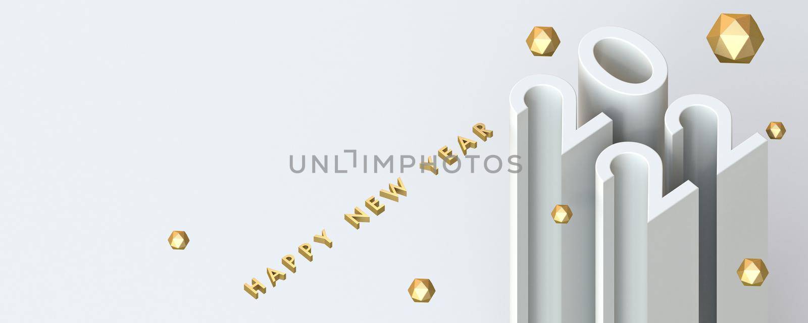 2022 New Year greeting card isometric with golden balls 3D rendering 3D illustration