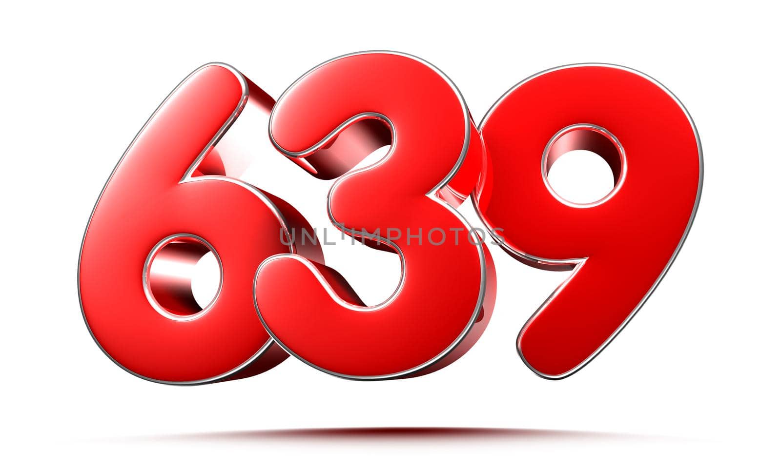 Rounded red numbers 639 on white background 3D illustration with clipping path by thitimontoyai