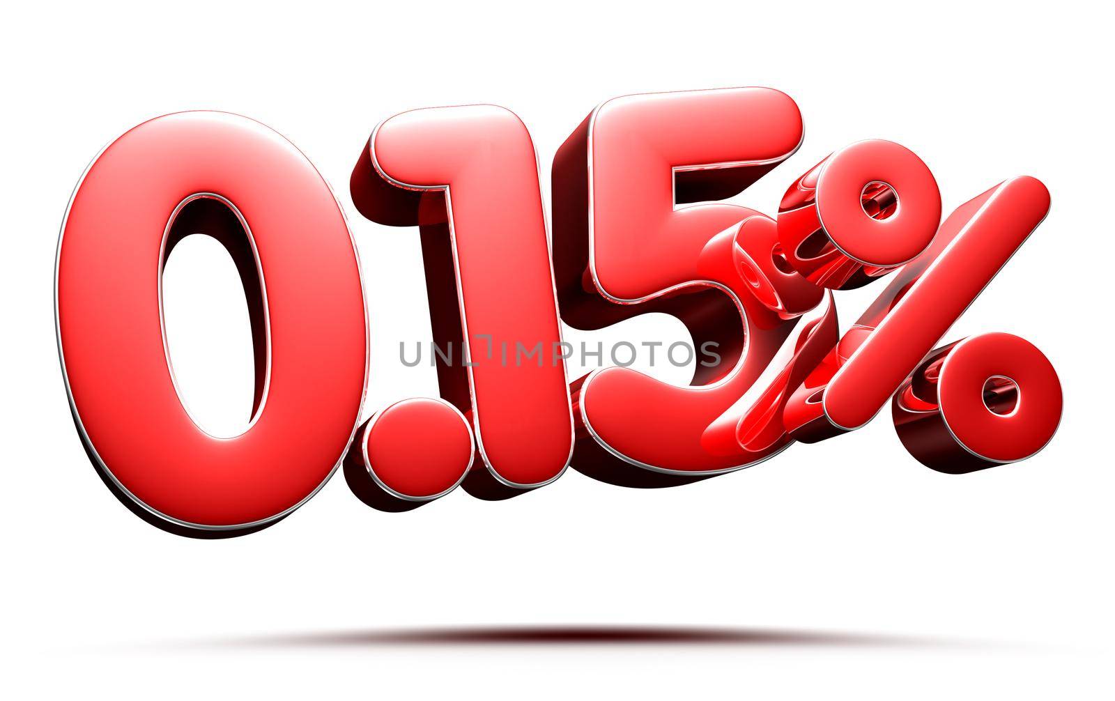 0.15 percent red on white background illustration 3D rendering with clipping path.
