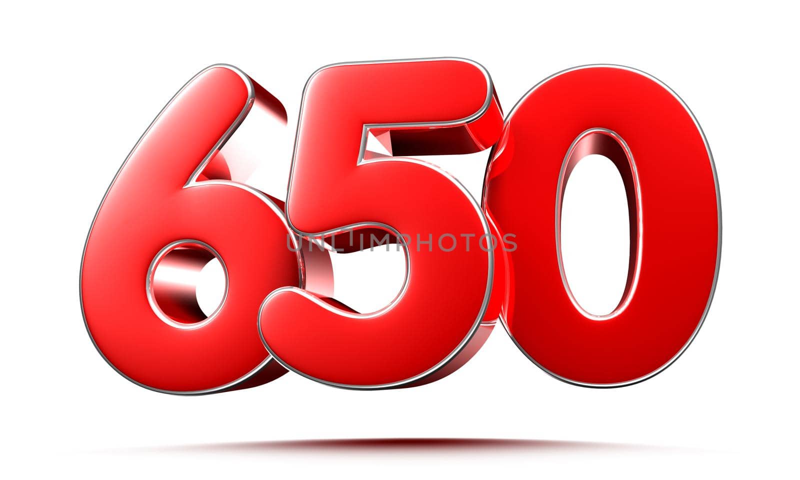 Rounded red numbers 650 on white background 3D illustration with clipping path by thitimontoyai