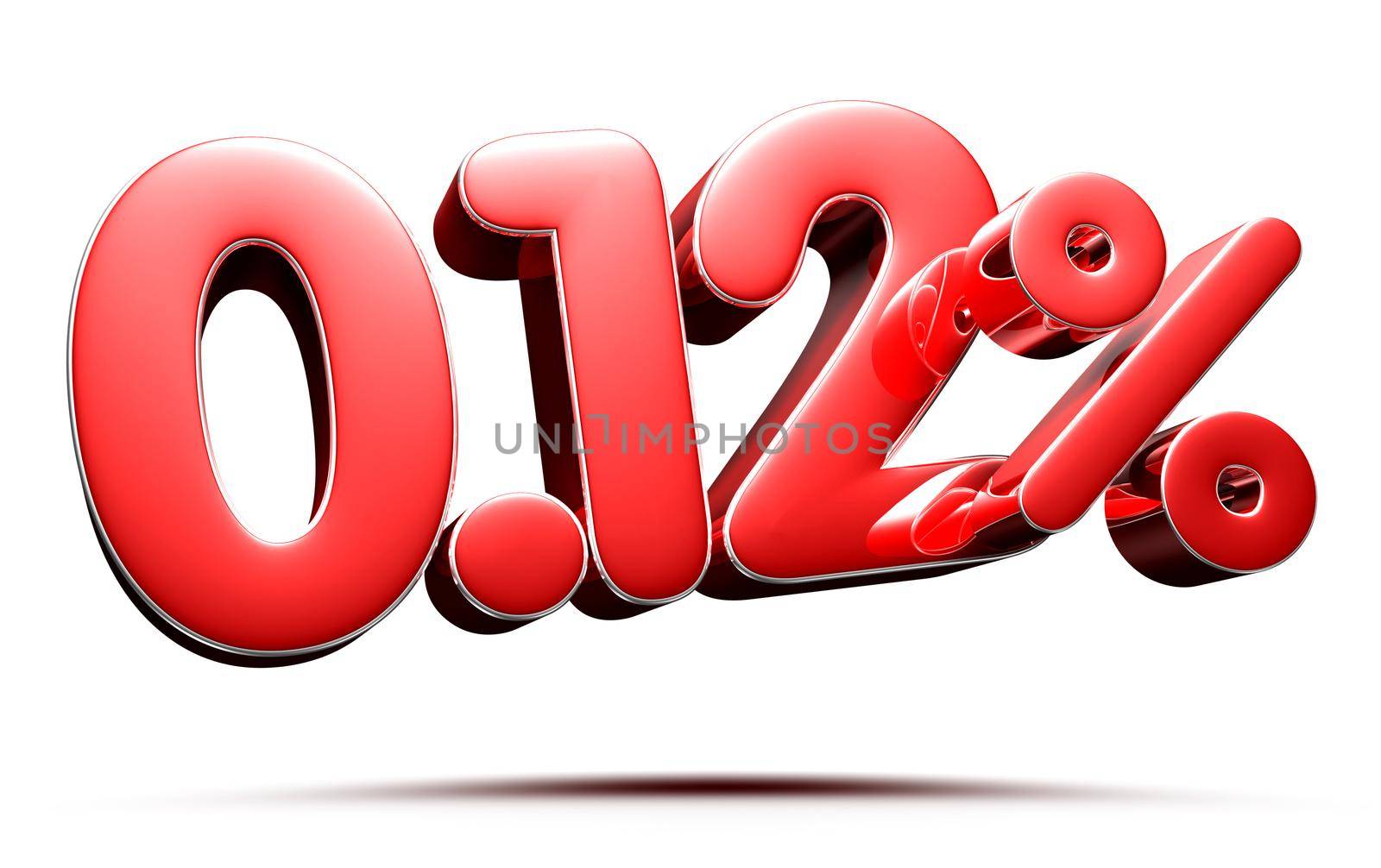 0.12 percent red on white background illustration 3D rendering with clipping path.