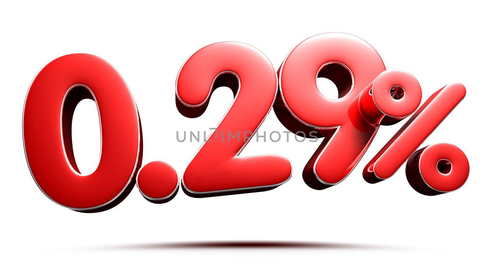 0.29 percent red on white background illustration 3D rendering with clipping path.