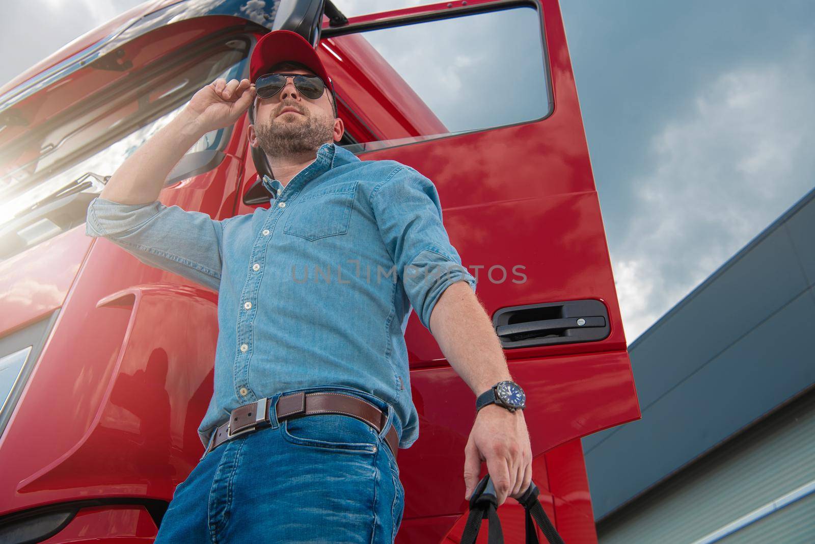 Caucasian Modern Semi Tractor Truck Driver by welcomia