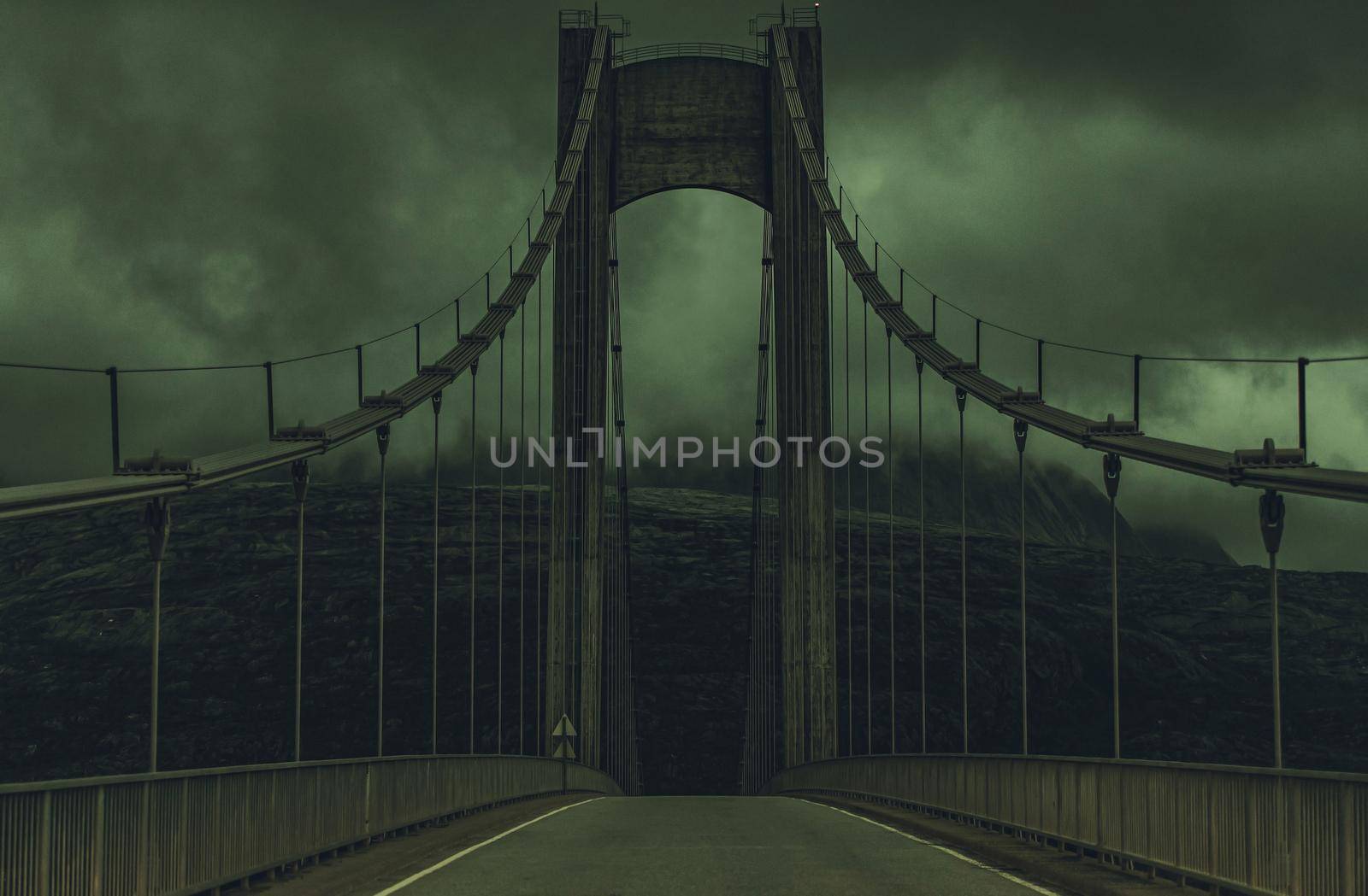 Norwegian Northern Region Dramatic Scenery of Nordland County One of a Bridge During Polar Day