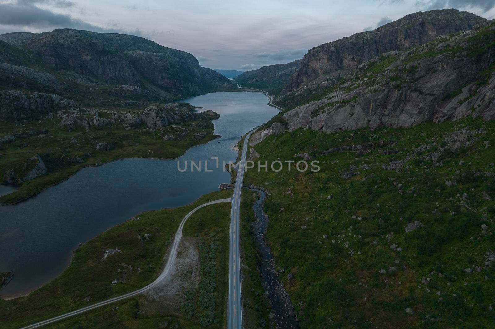 Aerial View of Vestland County Mountain Highway in the Norway by welcomia