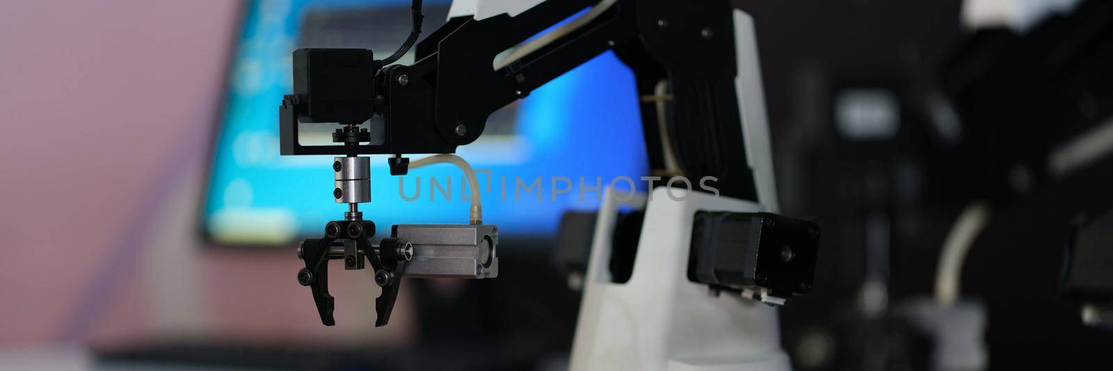 Model industrial robot arm industrial manipulator for making production. Mechanical hand manipulator. 3d rendering concept