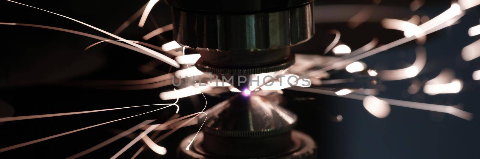 Industrial plasma cutting of metal with cnc closeup by kuprevich