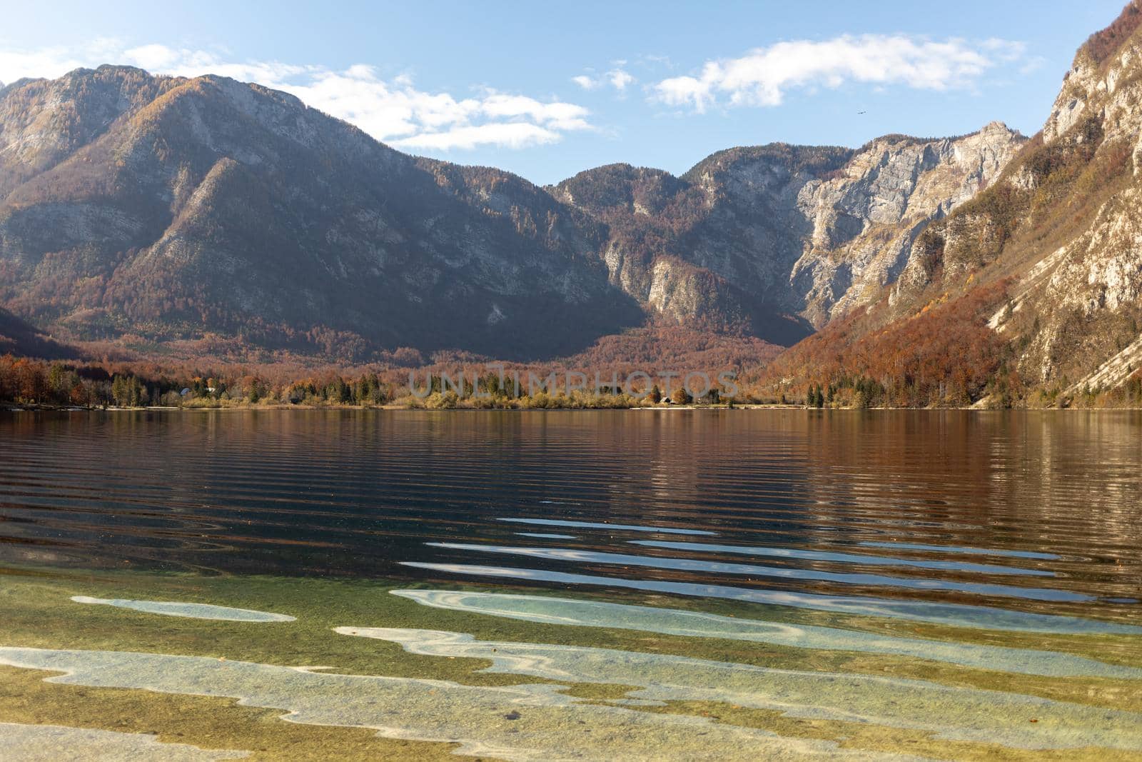 Bohinj beautiful Alpine lake view autumn in mountains by Chechotkin