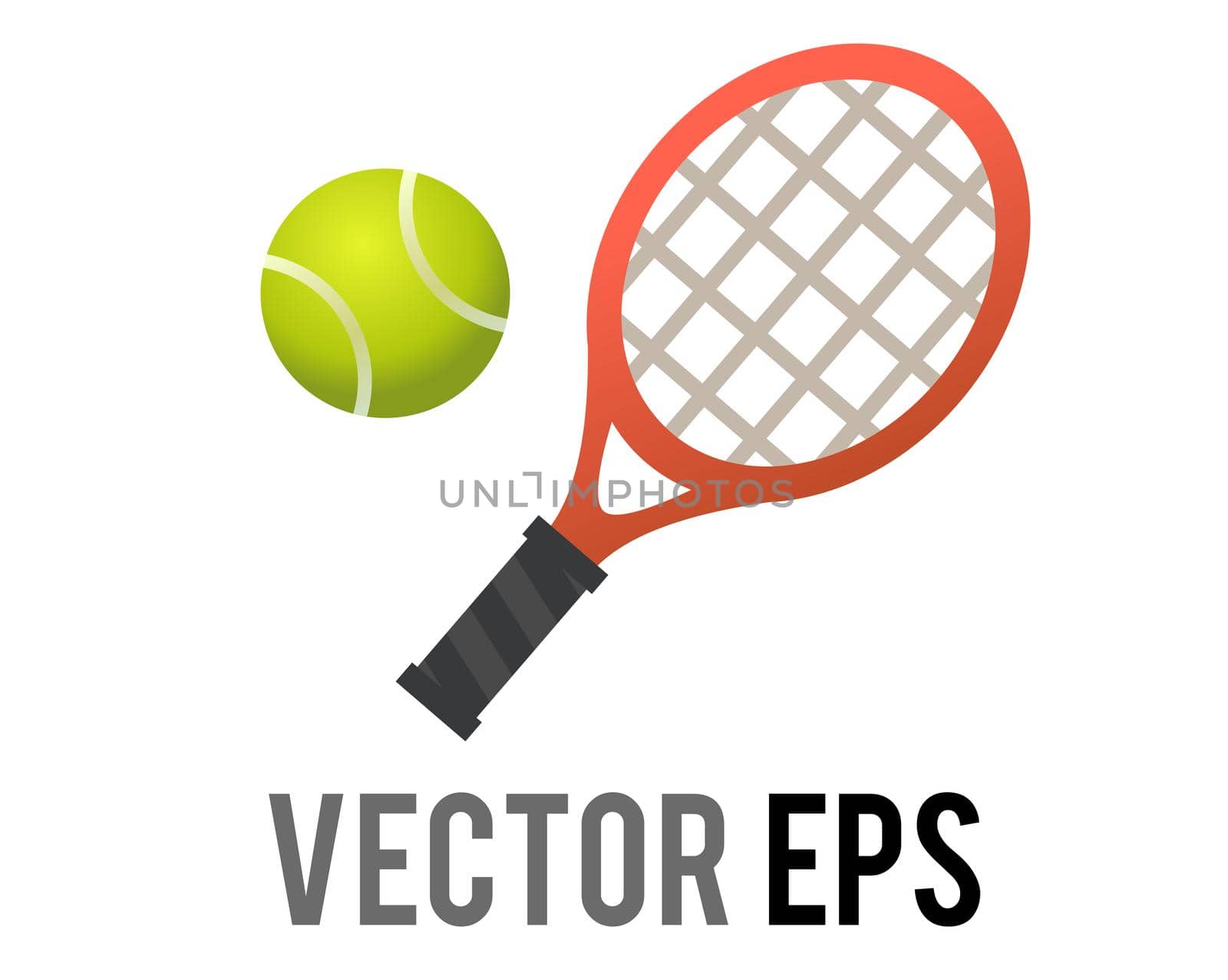 The isolated vector red tennis racket, racquet and green ball sport equipment icon