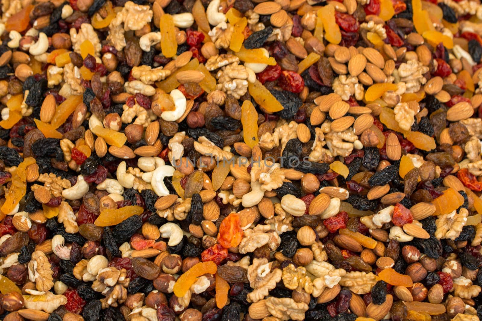 Pile of assorted nuts and seeds in the view