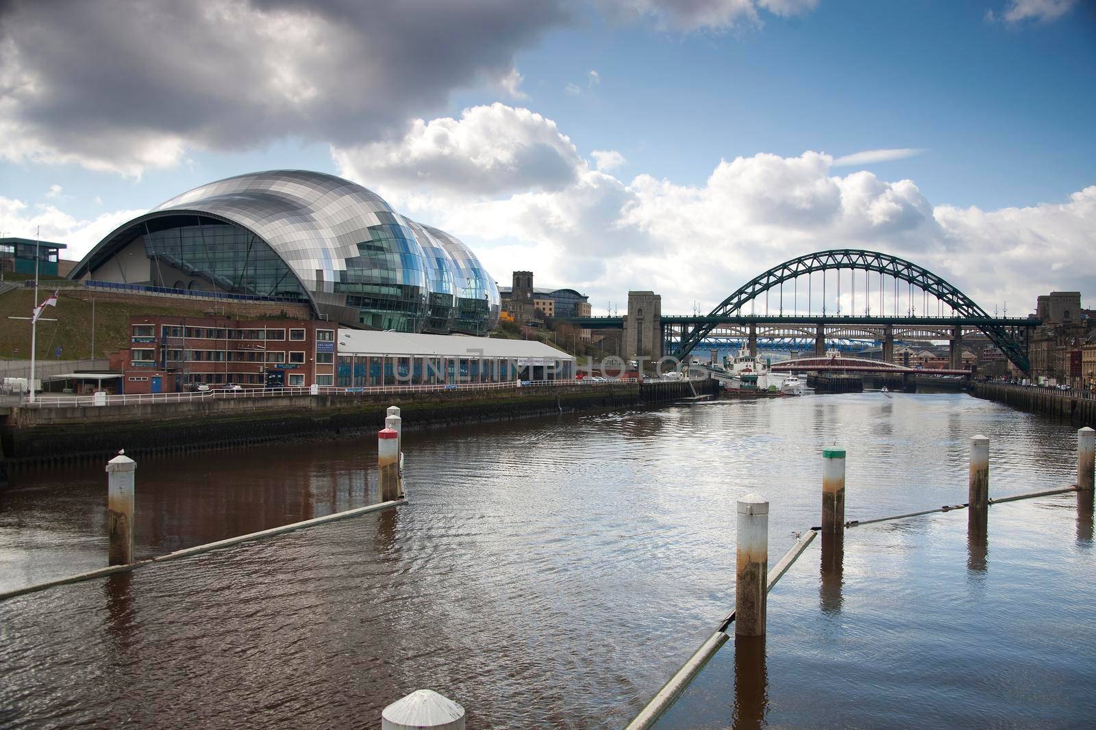 The Newcastle Upon Tyne keyside and suspension bridge